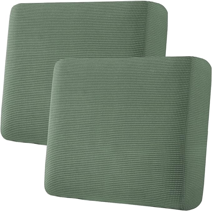 H.VERSAILTEX Super Stretch Individual Seat Cushion Covers Sofa Covers Couch Cushion Covers Slipcover Sets Thick Jacquard Textured Twill Fabric (2 Piece Large Sofa Cushion Covers, Loden Frost)