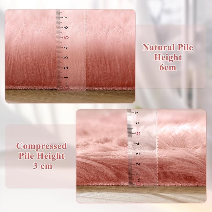ORINOVA Pink Plush Round Rugs 6ft Large Washable Faux Fur Area Rugs for Living Room Boho Circle Fluffy Sheepskin Fur Rug for Nursery