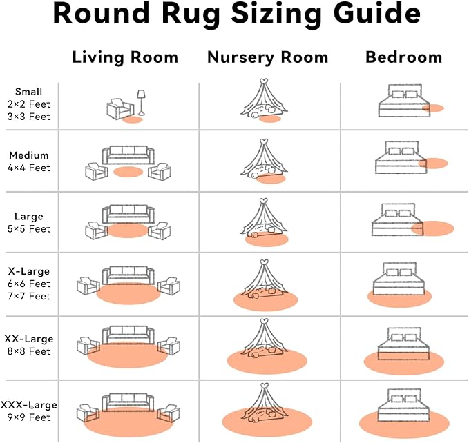 OLANLY Muted Orange Round Rugs for Bedroom - Machine Washable, 9 ft Circle Area Rugs for Living Room, Soft and Fluffy Shaggy Carpet for Teen Girl and Boys, Nursery Rooms, Dorms, Home Decor Aesthetic