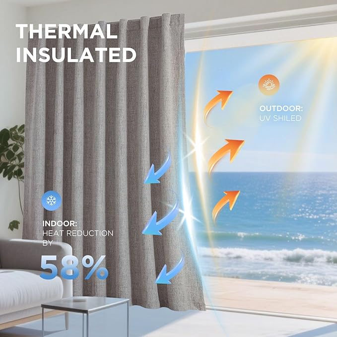 Joydeco Blackout Curtains for Bedroom - 100% Light Blocking 2 Panels Set Linen Drapes 42" W x 108" L, Thermal Insulated Room Darkening Curtains, Linen Textured for Living Room, Rod Pocket & Back Tabs