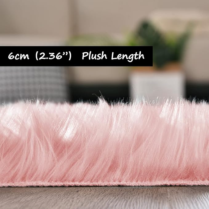 Goolela Pink Round Rug for Girls Bedroom Fluffy Circle Rug 3ft Faux Fur Rug for Living Room Cute Plush Shag Rug Washable Home Décor