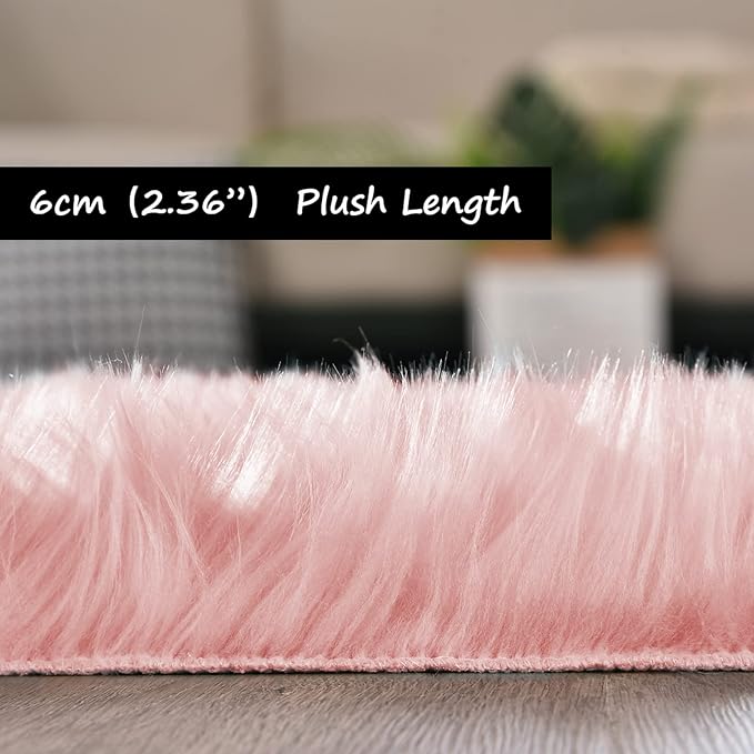 Goolela Pink Circle Rug 4ft for Girls Bedroom Round Fuzzy Fluffy Faux Fur Carpet Living Room Dorm Furry Cute Home Decor