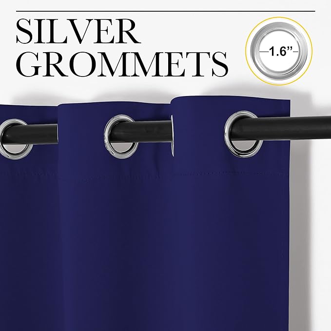 NICETOWN Blackout Curtains & Drapes for Bedroom, Royal Blue, W34 x L48, Set of 2, Triple Weave Grommet Top Thermal Insulated Light Blocking Panels for Bathroom/Living Room