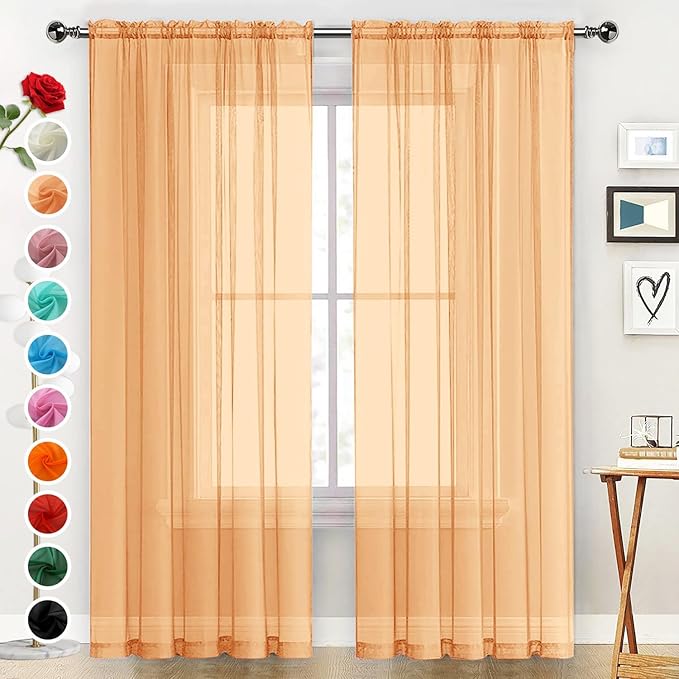 SpaceDresser Basic Rod Pocket Sheer Voile Window Curtain Panels White 1 Pair 2 Panels 60 Width 108 Inch Long for Kitchen Bedroom Children Living Room Yard（Beige，60Wx 108L）