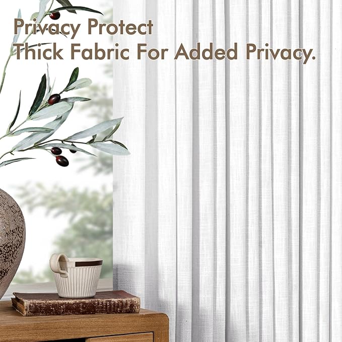 MIULEE Pinch Pleated White Thick Linen Curtains 102 Inches Long 2 Panels, Linen Texture Drapes for Living Room Bedroom, Pinch Pleat Memory Trained Back Tab Light Filtering Window Curtains with Hooks