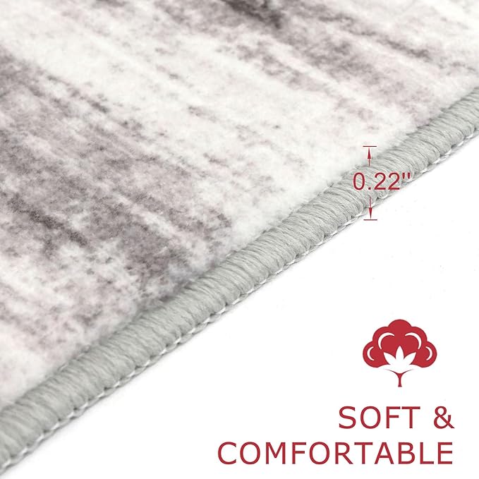 KOZYFLY Modern Abstract Kitchen Runner Rug, 2x6 Washable Rug Runner Non-Slip Soft Striped Hallway Runner Rugs, Grey/Light Beige/Brown Print Carpet Runner for Entryway Bathroom