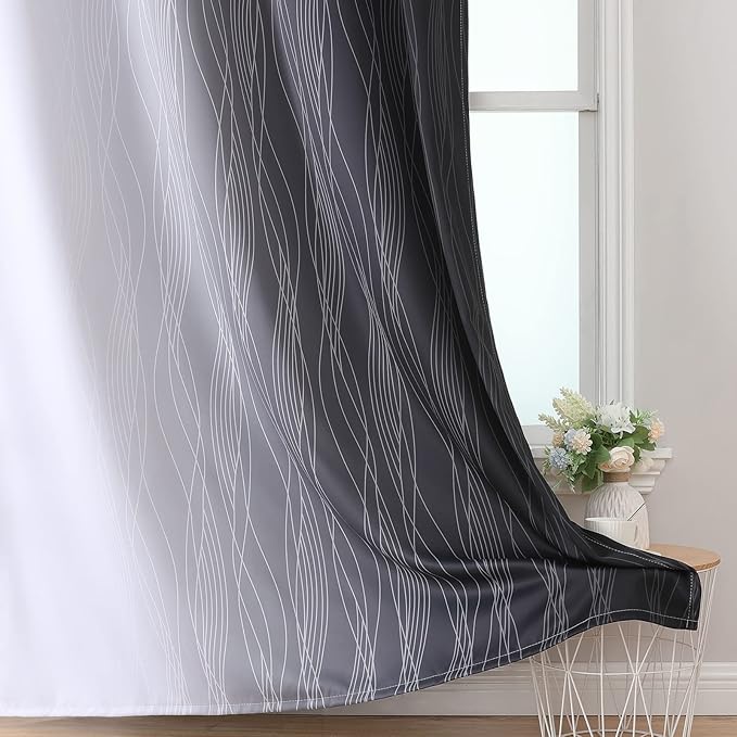 Estelar Textiler Ombre Greyish White and Black Blackout Curtains & Drapes 54 Inch Length 2 Panels for Bedroom, Thermal Insulated Full Light Blocking Grommet Blackout Drapes for Bathroom, 52Wx54L