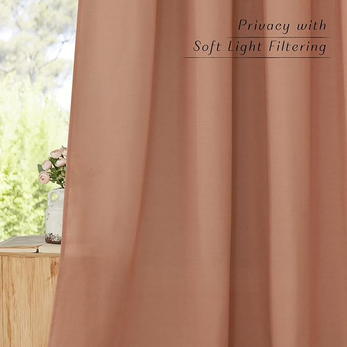 NICETOWN Terracotta Linen Doorway Curtains 80 inches Long, Grommet Thick Linen Weave Semi Sheer Window Treatments Privacy Assured with Light Filtering for Bedroom/Side Door, W34 x L80