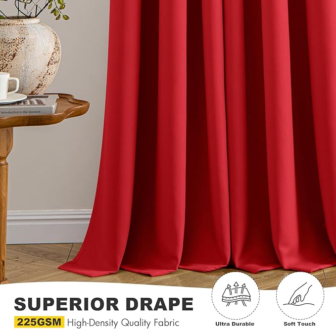 MIULEE Christmas Red Blackout Curtains for Bedroom Living Room 54 Inches Long 2 Panels, Thermal Insulated Room Darkening Drapes Solid Grommet Top Light Blocking Window Treatments 40x54 Inch