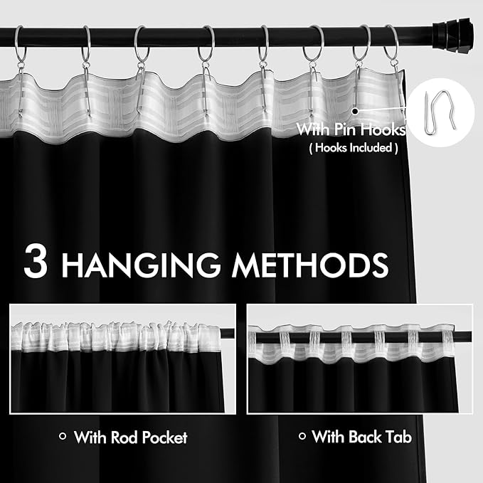 MIULEE Black Back Tab Blackout Curtains 80 Inch Length 2 Panels Set for Living Room Bedroom Privacy, Halloween Rod Pocket/Pinch Pleat Thermal Insulated Room Darkening Pleated Light Blocking Drapes
