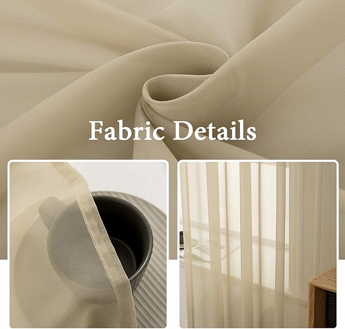 MIULEE 2 Panels Solid Color Sheer Window Curtains Elegant Window Voile Panels/Drapes/Treatment for Bedroom Living Room (54X96 Inches Beige)