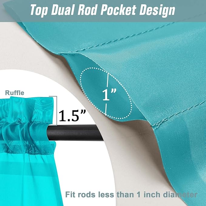 Turquoise Sheer Curtains 84 Inches Long 2 Panels, Elegant Airy Transparent Light Filtering Window Curtains, Window Drapes for Living Room Bedroom, Top Dual Rod Pocket Design, 2x42Wx84L Inches