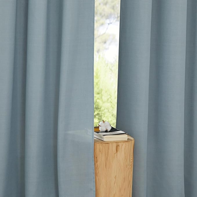 NICETOWN Stone Blue Linen Doorway Curtains 80 inches Long, Grommet Thick Linen Weave Semi Sheer Window Treatments Privacy Assured with Light Filtering for Bedroom/Side Door, W34 x L80
