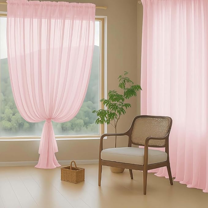 Blush Pink Sheer Curtains 84 Inches Long 2 Panels, Elegant Airy Transparent Light Filtering Window Curtains, Window Drapes for Living Room Bedroom, Top Dual Rod Pocket Design, 2x42Wx84L Inches