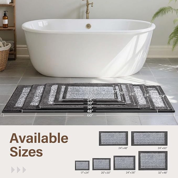 36x24 Large Bathroom Rugs Washable Non Slip, Grey Bath Mat for Bathroom Floor Tub, Soft Absorbent Quick Dry Mats for Shower, Bathtub,Home Decor