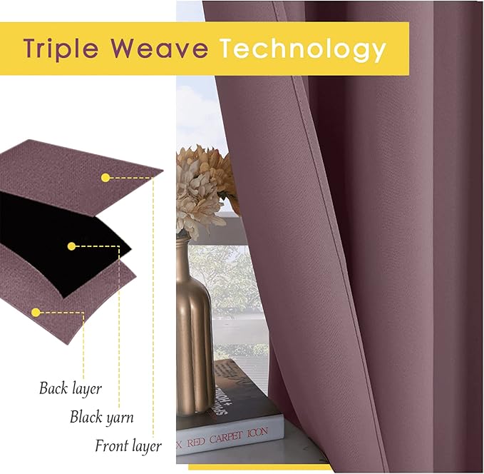 NICETOWN Blackout Curtains for Bedroom, Dry Rose, 34 inches by 70 inches Long Curtains & Drapes for Living Room, Thermal Insulated Window Treatment Draperies for Nursery
