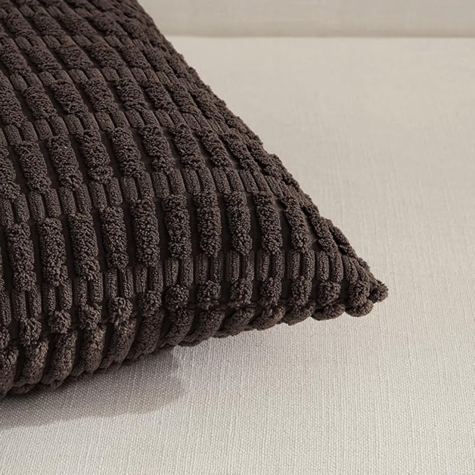 Fancy Homi 4 Packs Boho Dark Brown Decorative Throw Pillow Covers 14x14 Inch for Living Room Couch Bed Sofa, Rustic Modern Farmhouse Home Decor, Soft Plush Corduroy Cute Square Cushion Case 35x35 cm