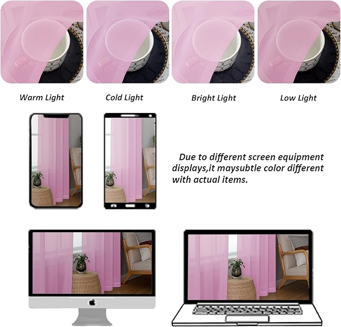 Chyhomenyc Pink Sheer Curtains 108 Inches Long - Light Filtering Voile Extra Long Panel Drapes for Floor to Ceiling Window, Elegant Soft Living Room Curtains, Each 42Wx108L Inch, 9FT, 2 Panels