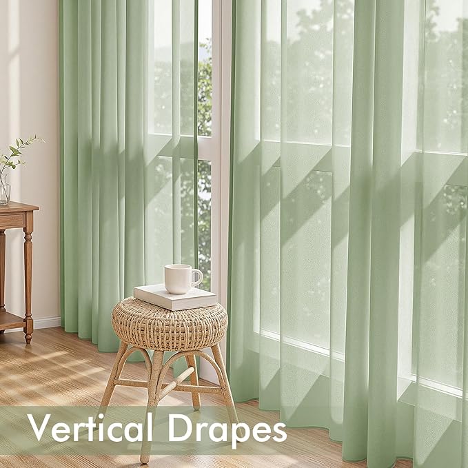 MIULEE Sage Green Sheer Curtains 96 Inches Long, 4 Panels Set, Light Filtering Rod Pocket Voile Drapes Window Treatments, Semi Transparent Airy Fabric for Bedroom and Living Room, 54 x 96 Inches