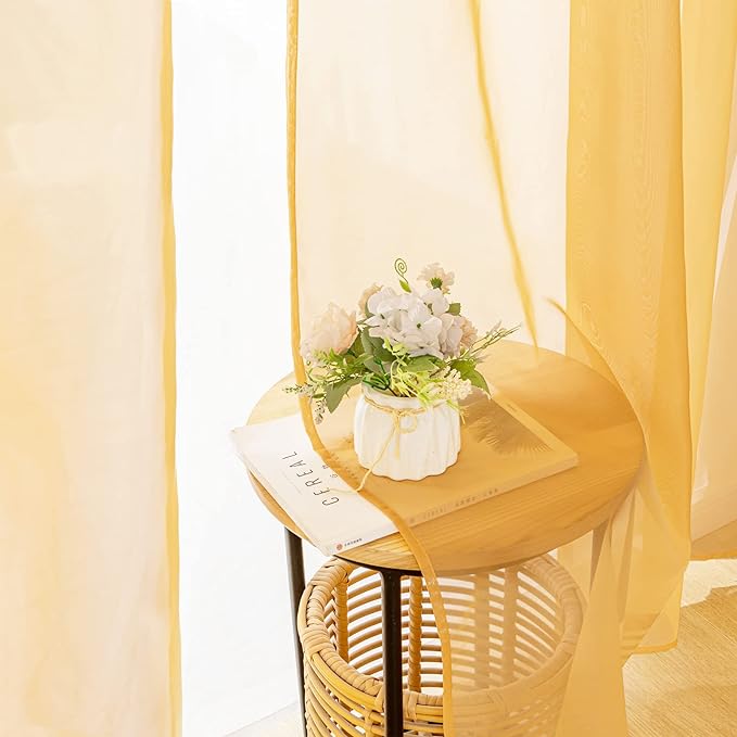 MIULEE 2 Panels Solid Color Sheer Window Curtains Elegant Window Voile Fall Panels/Drapes/Treatment for Bedroom Living Room (54X90 Inches Gold)