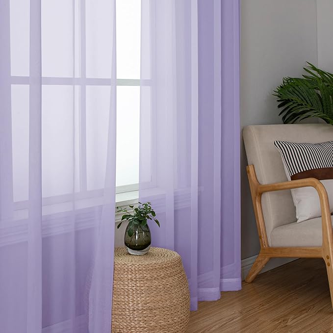 Simplebrand Lavender Sheer Curtains 72 Inches Long 2 Panels for Living Room, Rod Pockets Airy Window Treatments Voile Sheer Black Curtains Panels Lightweight for Front Back Patio Glass Door, 42" Width