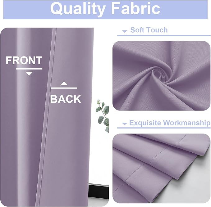 Simplebrand Ava Lilac Short Blackout Curtains for Bedroom 54 Inches Long 2 Panels Set, Solid Thermal Insulated, Energy Saving Window Treatment Curtains Blackout Drapes, W40 x L54 Inch, Lilac