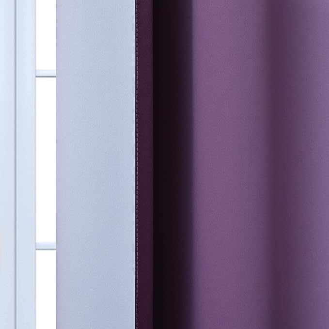 Yakamok Room Darkening Gradient Color Ombre Curtains, Light Blocking Thermal Insulated Grommet Window Drapes for Living Room/Bedroom (Greyish White and Purple, 2 Panels, 52x96 Inch)