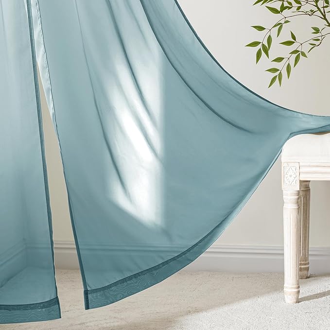 MIULEE Dusty Blue Sheer Curtains 63 Inches Long, 4 Panels Set, Light Filtering Rod Pocket Voile Drapes for Living Room and Bedroom, Airy Soft Fabric Window Treatments, 42 x 63 Inches