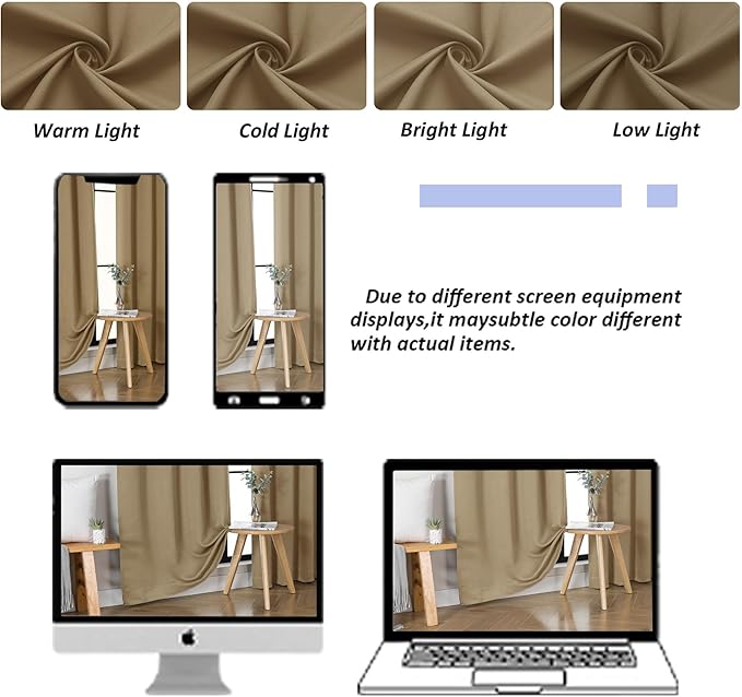 Simplebrand Ava Taupe Blackout Curtains for Bedroom, 72 Inch Length, 2 Panels Set, Privacy Thermal Insulated Rod Pocket Curtains for Patio, French Door, W40 x L72 Inch