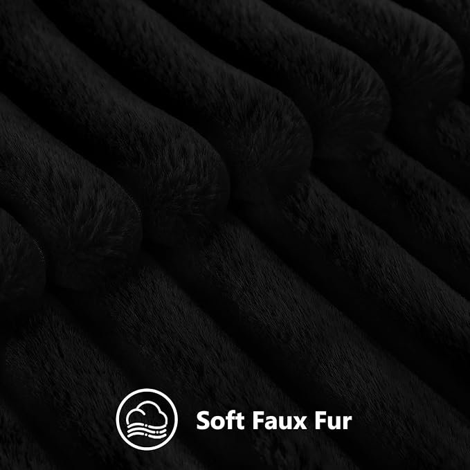 decorUhome Cozy Faux Fur Throw Pillow Covers 18x18 Set of 2 Decorative Soft Plush Striped Modern Farmhouse Boho Couch Pillow Cases with Velvet Back for Sofa Bed Living Room, Black