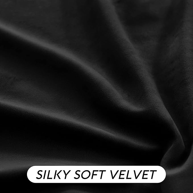 RYB HOME Velvet Blackout Curtains for Bedroom - Black Super Soft Room Darkening Thermal Insulating Window Drapes for Living Room Dining Backdrop, W 52 x L 90 inch, 2 Panels