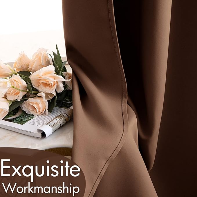 MIULEE Blackout Curtains for Bedroom Living Room Thermal Insulated Room Darkening Mocha Grommet Top Solid Light Blocking Drapery Set of 2 Window Panels 52 x 84 Inches, Cappuccino Brown