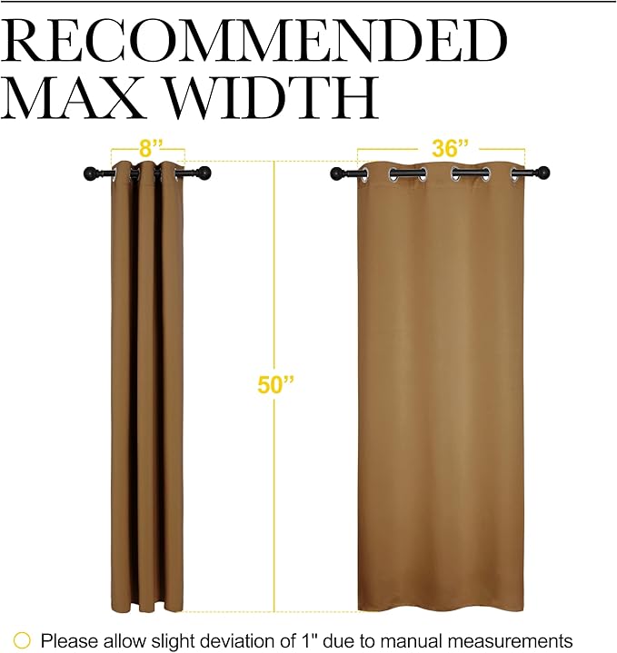 NICETOWN Sleek Blackout Curtains 50 inches Length for Small Windows, Noise Reducing and Block Draft Panels for Door Doorway Laundry Office Luxury Decor Theme (2 Panels, Gold Brown, W42 x L50 -Inch)