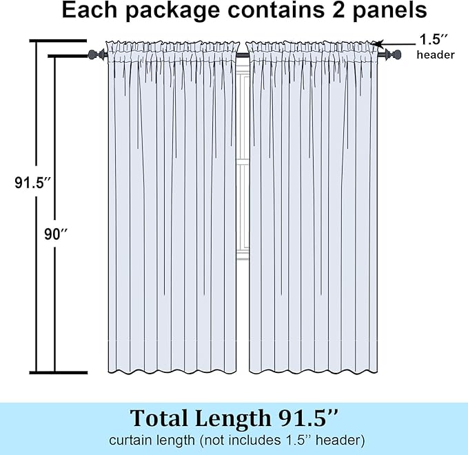 Simplebrand Ivory Sheer Curtains 90 Inches Long, Light Filtering Rod Pocket Solid Color Window Sheer Curtain Panels, Elegant Curtains & Drapes for Living Room, Bedroom 2 Panels (Ivory, 59" W x 90" L)