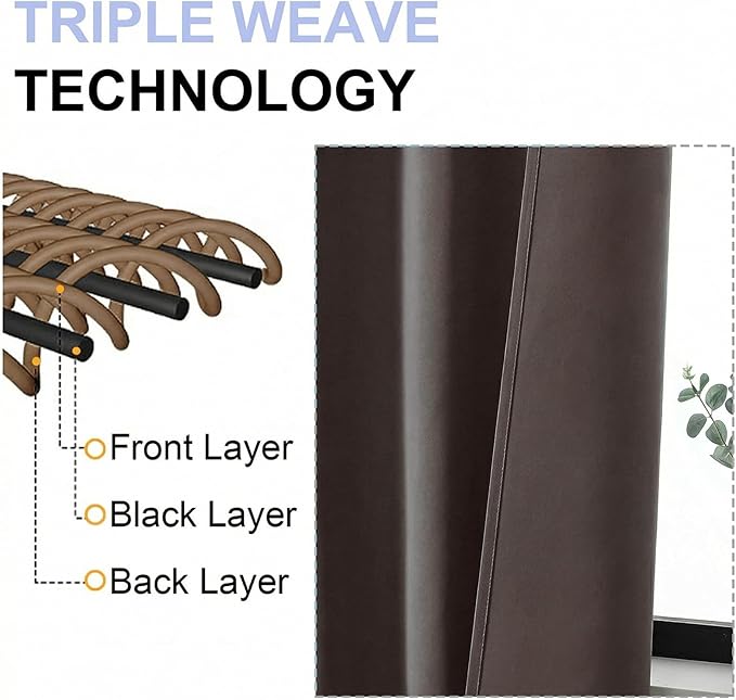 Simplebrand Ava Blackout Curtains for Patio 108 Inches Long 2 Panels Set, Solid Thermal Insulated Room Darkening Rod Pocket Window Treatment Curtains Blackout Drapes, W50 x L108 Inch, Chocolate