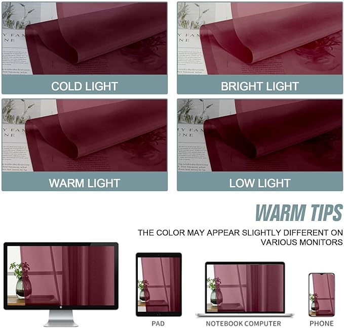 Burgundy Sheer Curtains 63 Inch Length 2 Panels, Voile Sheer Curtain for Christmas, Breathable Light Filtering Modern Window Treatments, Soft Fabric Dual Rod Pocket Panels, 2x42Wx63L Inches
