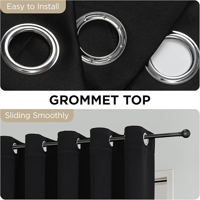 Joydeco Blackout Patio Sliding Door Curtains 84 Inches Long, Grommet Privacy Room Divider Curtains, Extra Wide Thermal Blackout Drapes for Bedroom Living Room (Black, 80Wx84L, 1 Panel)