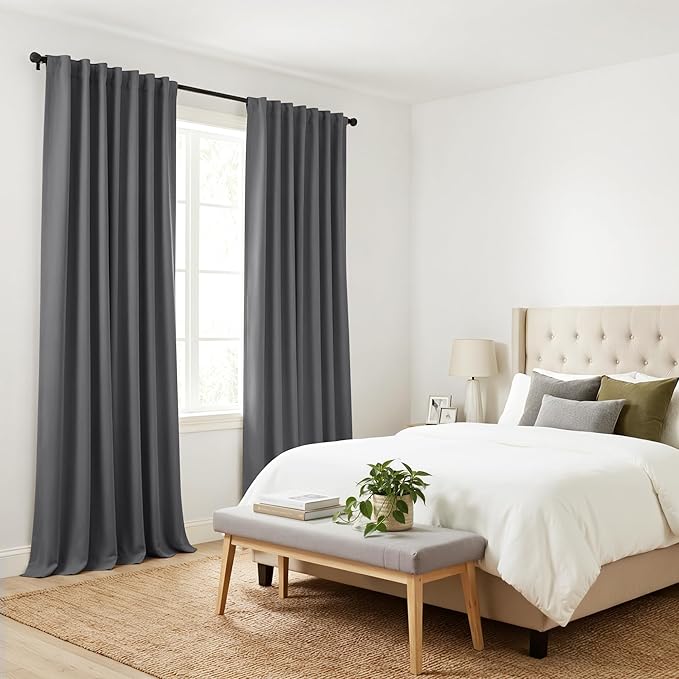 PONY DANCE Window Draperies Set - 42 by 90 inch, Grey Blackout Curtains Back Tab/Rod Pocket Light Blocking Curtain Panels Thermal Insulated Decoration for Bedroom, Double Pieces