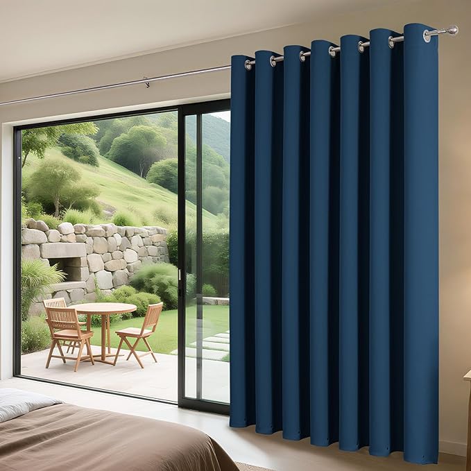 Joydeco Blackout Patio Sliding Door Curtains 90 Inches Long, Grommet Privacy Room Divider Curtains, Extra Wide Thermal Blackout Drapes for Bedroom Living Room (Navy Blue, 100Wx90L, 1 Panel)