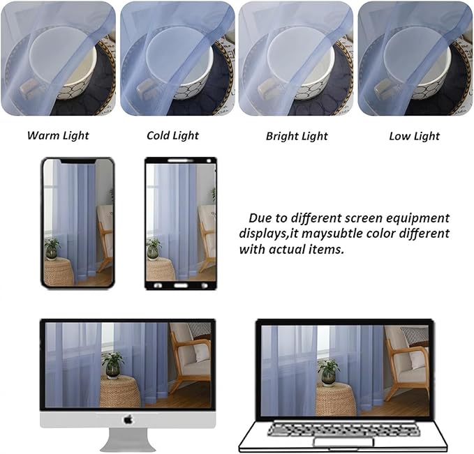Chyhomenyc Sheer Curtains 63 Inch Length 2 Panels Set - Light Filtering Rod Pocket Window Curtain Treatment Drapes for Bedroom Living Room, 42Wx63L Inch, Denim Blue