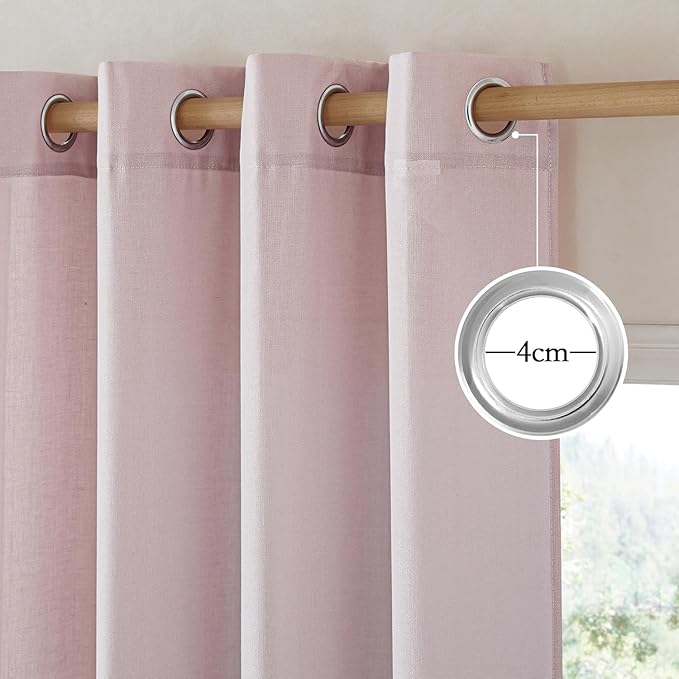 NICETOWN Blush Pink Linen Curtains for Kitchen, Thick Flax Small Window Treatments Semi Sheer Privacy Assured with Light Through for Cafe/Bathroom, W55 x L132, 2 Panels