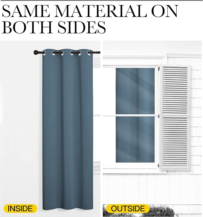 NICETOWN Bedroom Blackout Draperies Panels, 2 Panels, 42 x 72 Inch, Smoky Blue, Three Pass Microfiber Noise Reducing Thermal Insulated Solid Ring Top Window Curtains