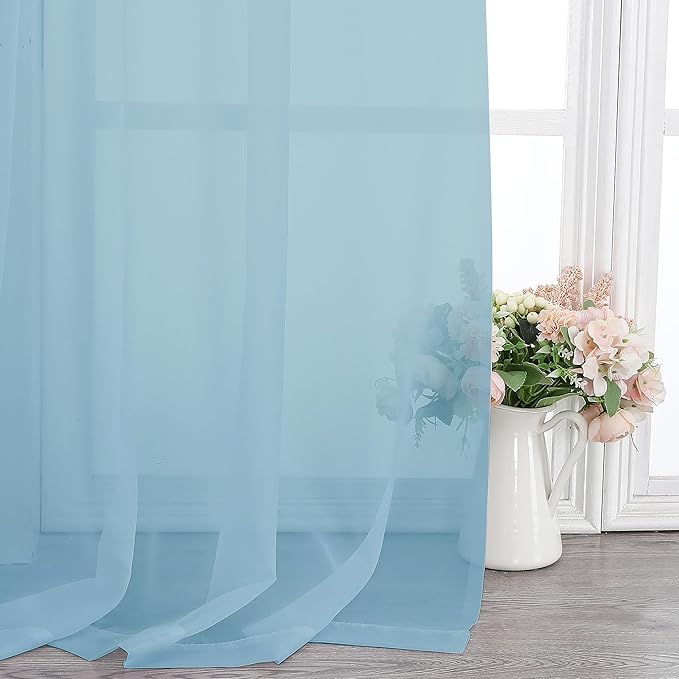 Chyhomenyc Sky Blue Sheer Curtains 120 Inches Long - Light Filtering Voile Extra Long Panel Drapes for Floor to Ceiling Window, Elegant Soft Living Room Curtains, Each 42Wx120L Inch, 10FT, 2 Panels
