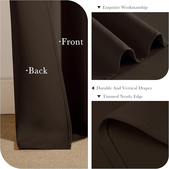 PONY DANCE Short Window Curtains - Back Tab Valances Home Decor Small Panels Light Block for Nursery/Bay Windows Bathroom, 42 Wide x 36 Inches Long, Brown, 2 Pieces