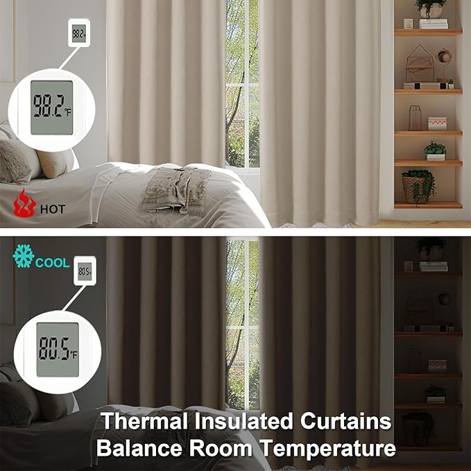 Simplebrand Ava Biscotti Beige Blackout Curtains for Bedroom 72 Inch Length 2 Panels Set, Privacy Thermal Insulated Rod Pocket Door Window Curtains for Patio French Front Door, W40 x L72 Inch