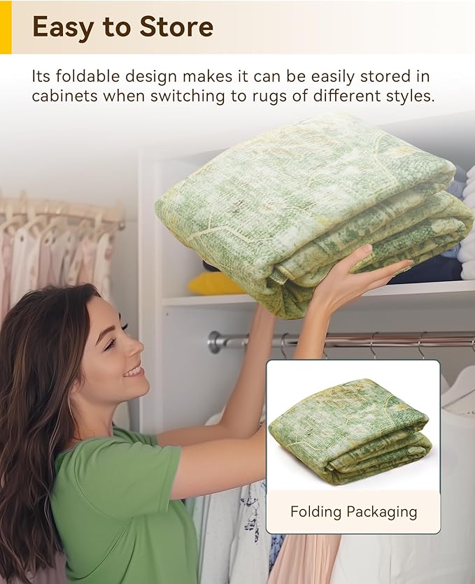 RELEANY Area Rugs 9'x12' Washable Non-Slip, Floral Vintage Distress Print Pattern Medallion Carpet for Living Room Bedroom Dining Room, Sage Green Yellow