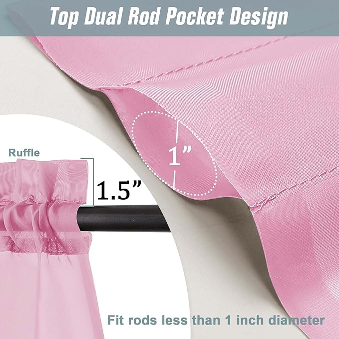 Light Pink Sheer Curtains 90 Inches Long 2 Panels, Light Filtering Solid Sheer Curtains for Bedroom Living Room, Lightweight Soft Airy Voile Sheer Drapes, Dual Rod Pocket, 2x42Wx90L Inches