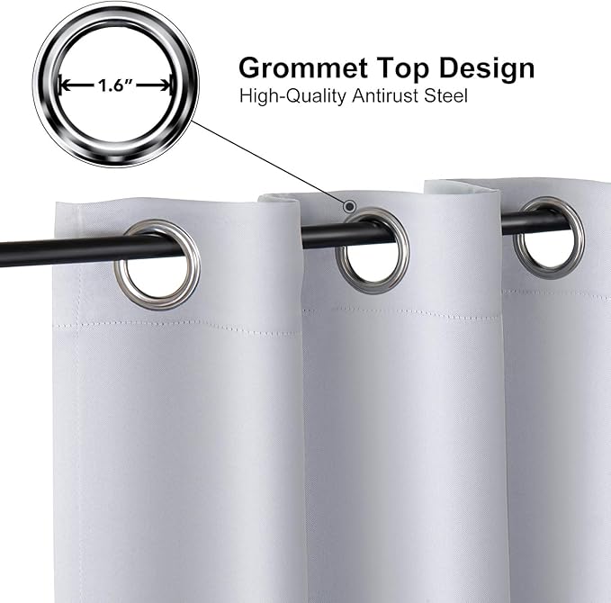 ChrisDowa Grommet Room Darkening Curtains for Bedroom and Living Room - 2 Panels Set Thermal Insulated Blackout Curtains (Greyish White, 52W x 95L)