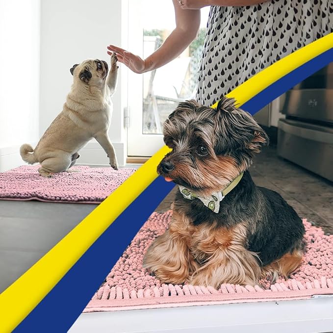 Muddy Mat® | Super Absorbent Door Mat Indoor, Microfiber Quick Dry Chenille Entryway Rug, Non-Slip Front Door Mat, Indoor Mats for Entryway, Machine Washable Pet Rug, Pink 35"x60"