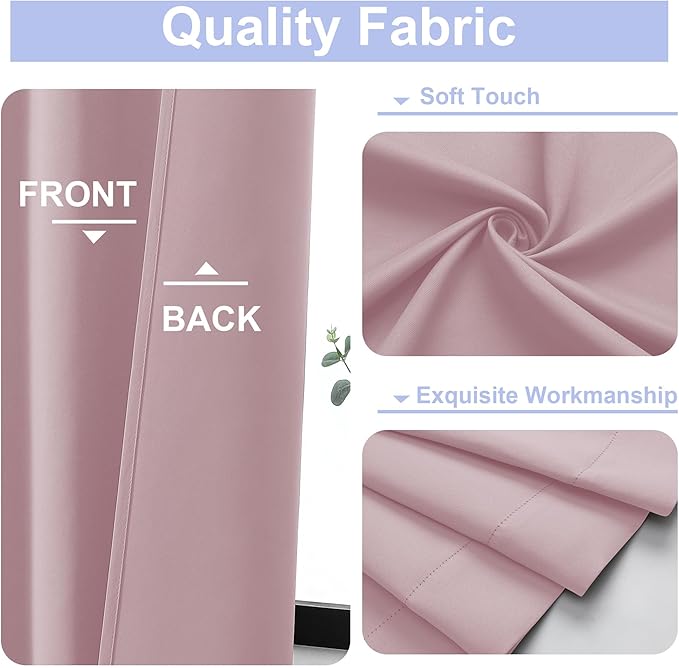 Simplebrand Ava Blush Short Blackout Curtains for Bedroom 54 Inches Long 2 Panels Set, Solid Thermal Insulated, Energy Saving Window Treatment Curtains Blackout Drapes, W40 x L54 Inch, Blush